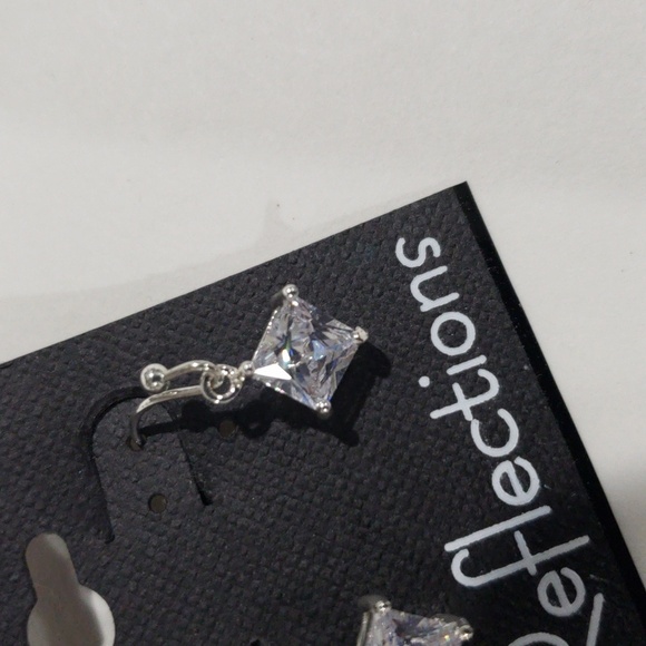 Silver Crystal Drop Earrings – Sparkling Square-Cut Cubic Zirconia, Lever-bsck - Picture 6 of 10